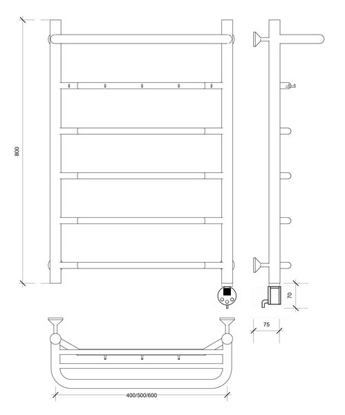 Полотенцесушитель электрический Secado Агата 1 КСП 80x40 хром