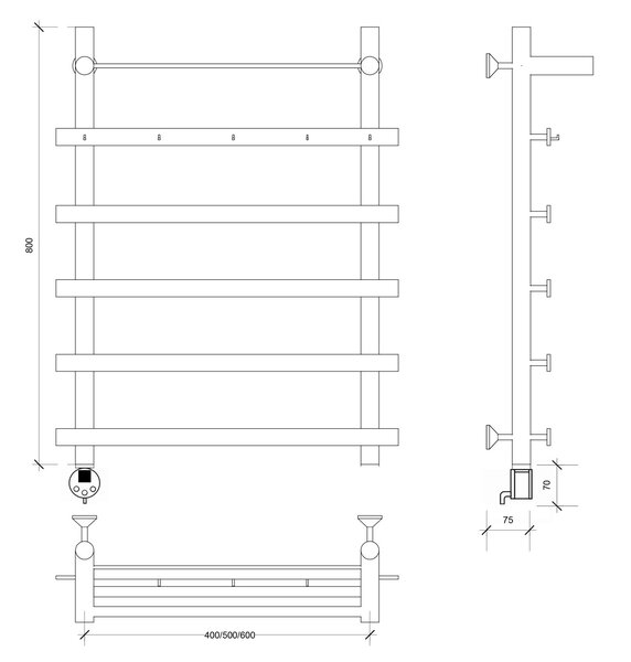 Полотенцесушитель электрический Secado Понтида 1 КСП 80x50x60 хром
