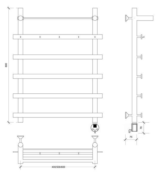Полотенцесушитель электрический Secado Понтида 1 КСП 80x60x70 хром