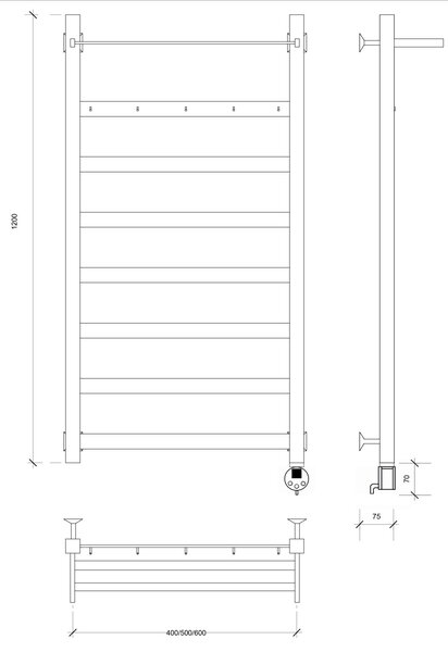 Полотенцесушитель электрический Secado Комано 1 КСП 120x60 хром