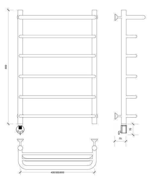 Полотенцесушитель электрический Secado Мерида 1 СП 80x60 хром