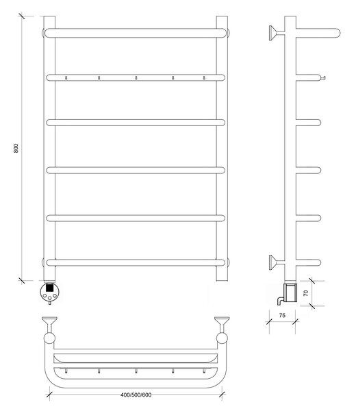 Полотенцесушитель электрический Secado Мерида 1 КСП 80x60 хром