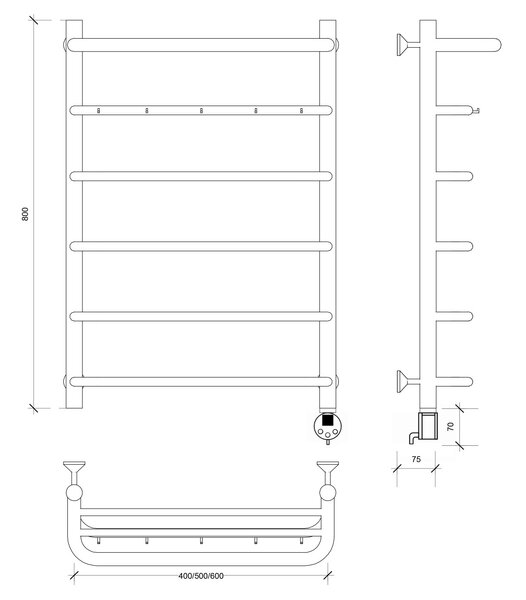 Полотенцесушитель электрический Secado Мерида 1 КСП 80x60 хром