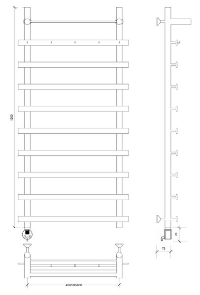 Полотенцесушитель электрический Secado Понтида 1 КСП 120x40x50 хром