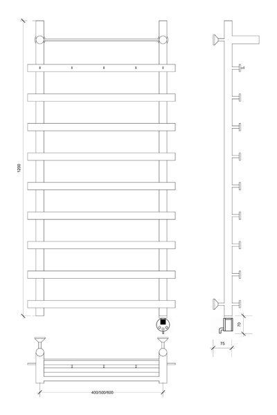 Полотенцесушитель электрический Secado Понтида 1 КСП 120x40x50 хром