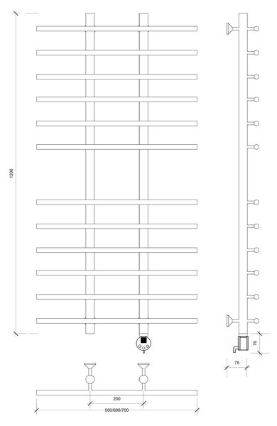 Полотенцесушитель электрический Secado Турин 4 120x20x50 хром