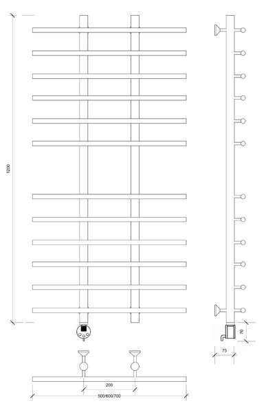 Полотенцесушитель электрический Secado Турин 4 120x20x70 хром