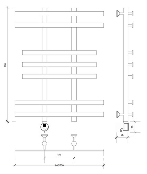 Полотенцесушитель электрический Secado Понтида 2 80x20x60 хром