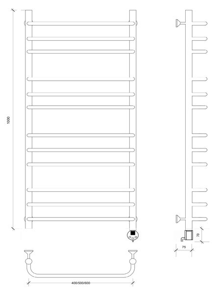 Полотенцесушитель электрический Secado Мерида 3 100x50 хром
