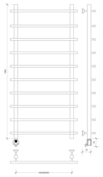 Полотенцесушитель электрический Secado Турин 1 СП 120x60 хром