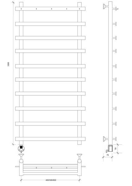 Полотенцесушитель электрический Secado Понтида 1 К 120x50x60 хром