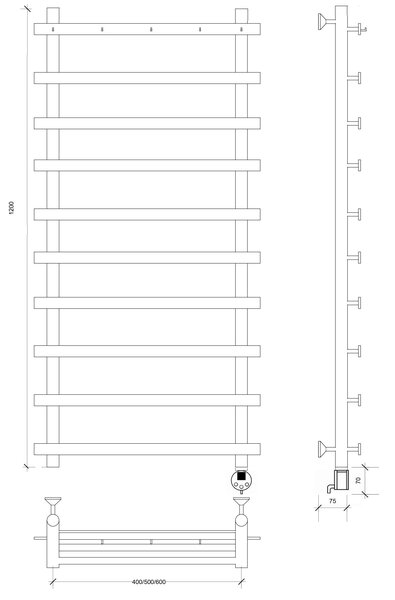 Полотенцесушитель электрический Secado Понтида 1 К 120x60x70 хром