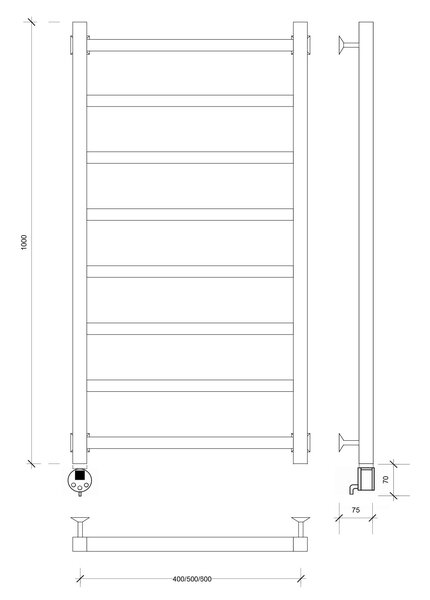 Полотенцесушитель электрический Secado Корсико 1 100x40 хром