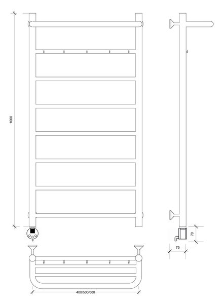 Полотенцесушитель электрический Secado Триада 1 КСП 100x60 хром