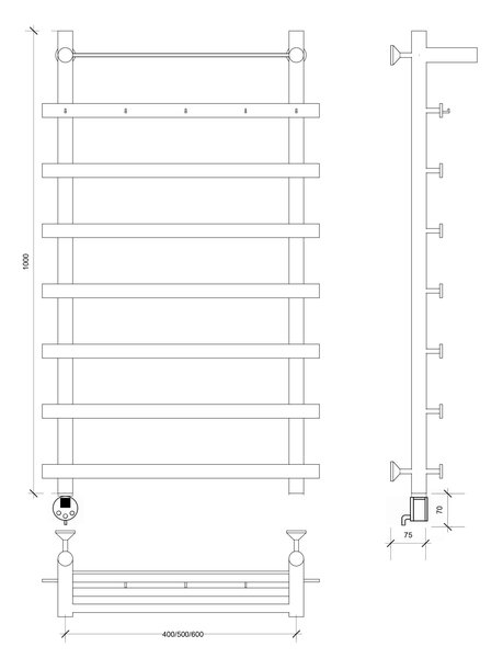 Полотенцесушитель электрический Secado Понтида 1 КСП 100x60x70 хром