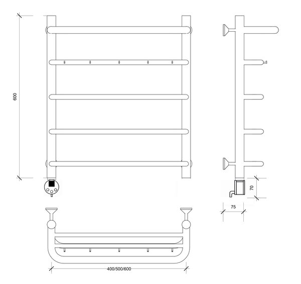 Полотенцесушитель электрический Secado Мерида 1 КСП 60x40 хром