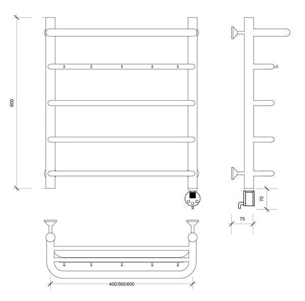 Полотенцесушитель электрический Secado Мерида 1 КСП 60x50 хром
