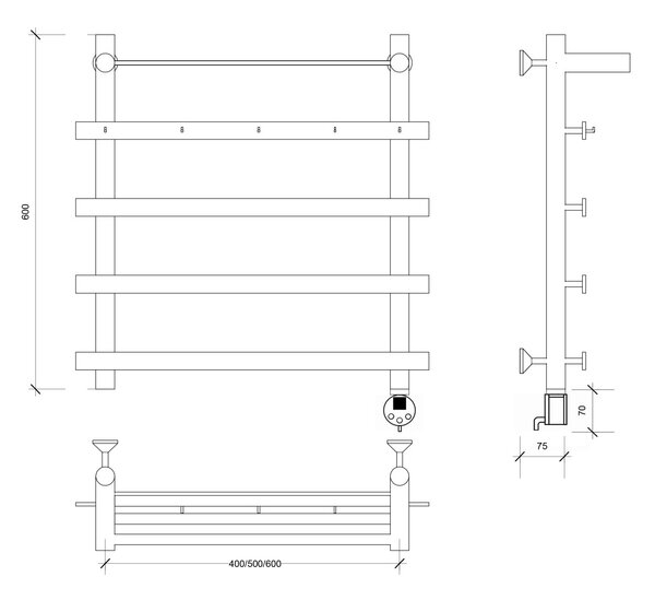 Полотенцесушитель электрический Secado Понтида 1 КСП 60x40x50 хром