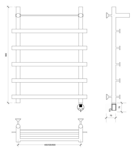Полотенцесушитель электрический Secado Понтида 1 СП 80x40x50 хром