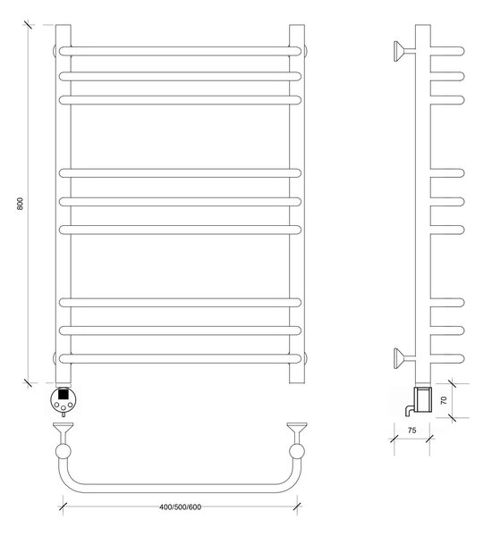 Полотенцесушитель электрический Secado Мерида 3 80x60 хром