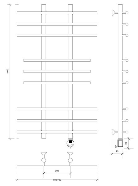 Полотенцесушитель электрический Secado Турин 2 100x20x60 хром