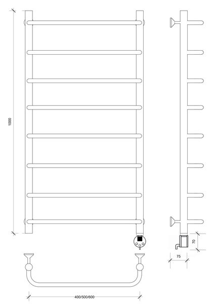 Полотенцесушитель электрический Secado Мерида 1 100x40 хром
