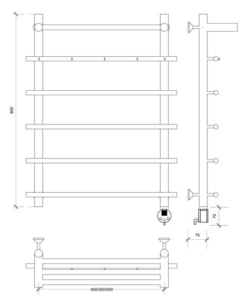 Полотенцесушитель электрический Secado Турин 1 КСП 80x40 хром