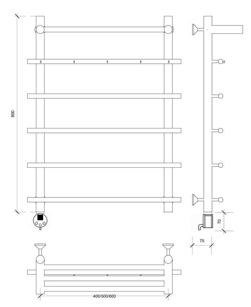 Полотенцесушитель электрический Secado Турин 1 КСП 80x50 хром