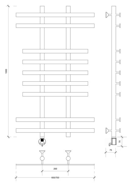 Полотенцесушитель электрический Secado Понтида 2 100x20x60 хром