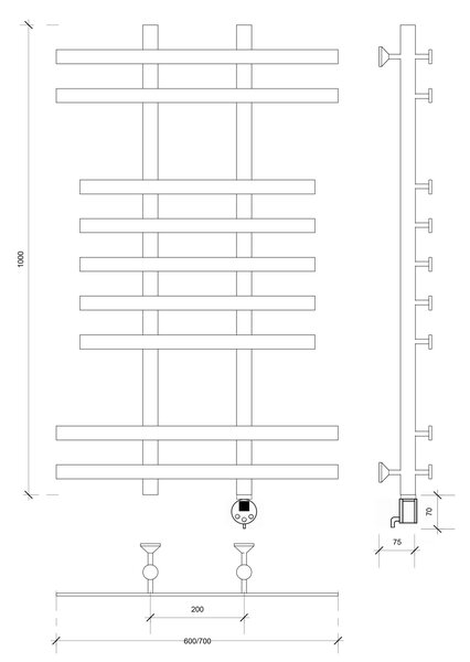 Полотенцесушитель электрический Secado Понтида 2 100x20x60 хром