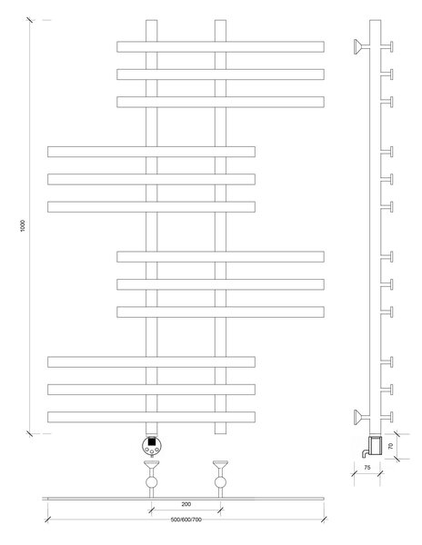 Полотенцесушитель электрический Secado Понтида 6 100x20x60 хром