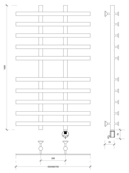 Полотенцесушитель электрический Secado Понтида 4 100x20x70 хром