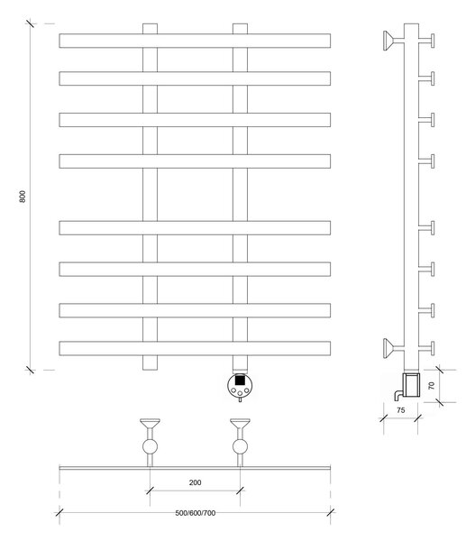 Полотенцесушитель электрический Secado Понтида 4 80x20x50 хром