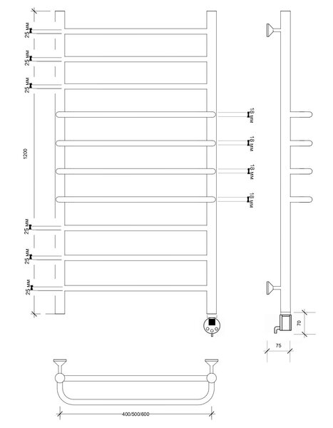 Полотенцесушитель электрический Secado Триест 120x40 хром