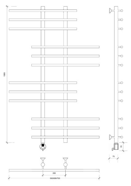 Полотенцесушитель электрический Secado Турин 5 100x20x70 хром