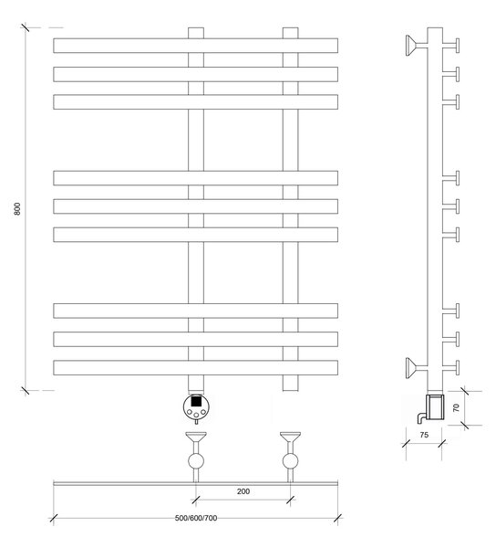 Полотенцесушитель электрический Secado Понтида 3 80x20x70 хром