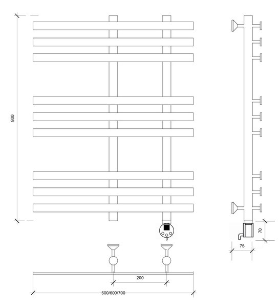 Полотенцесушитель электрический Secado Понтида 3 80x20x70 хром