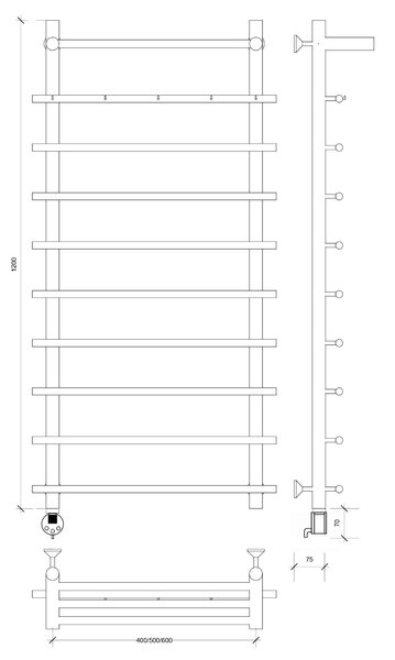 Полотенцесушитель электрический Secado Турин 1 КСП 120x40 хром