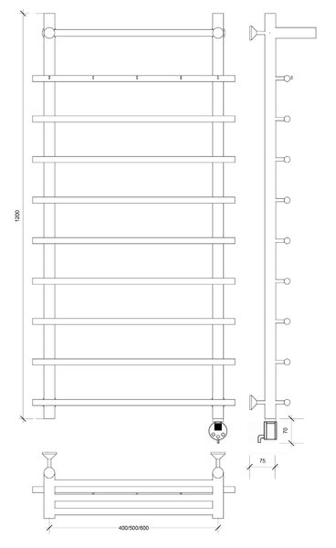 Полотенцесушитель электрический Secado Турин 1 КСП 120x60 хром