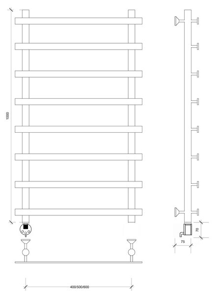 Полотенцесушитель электрический Secado Понтида 1 100x40x50 хром