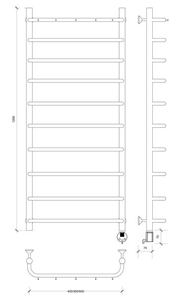 Полотенцесушитель электрический Secado Мерида 1 К 120x50 хром