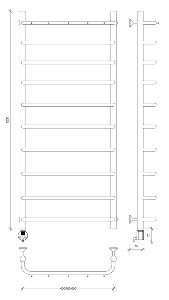 Полотенцесушитель электрический Secado Мерида 1 К 120x60 хром