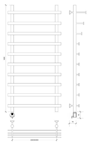 Полотенцесушитель электрический Secado Понтида 7 СП 120x50x60 хром
