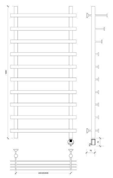 Полотенцесушитель электрический Secado Понтида 7 СП 120x50x60 хром