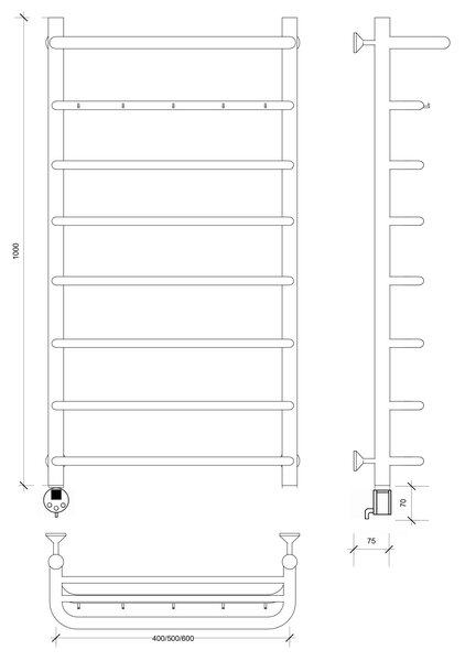 Полотенцесушитель электрический Secado Мерида 1 КСП 100x40 хром