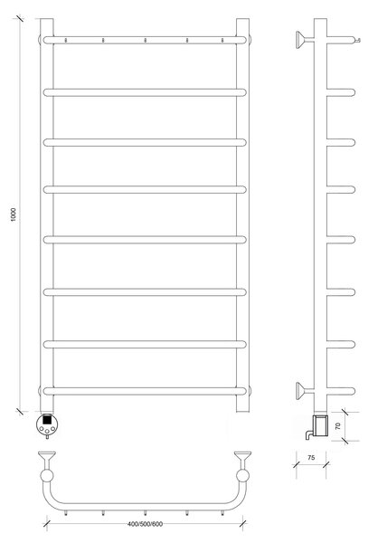 Полотенцесушитель электрический Secado Мерида 1 К 100x50 хром