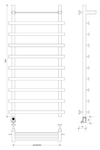 Полотенцесушитель электрический Secado Понтида 1 СП 120x50x60 хром