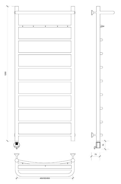 Полотенцесушитель электрический Secado Милан 1 КСП 120x60 хром