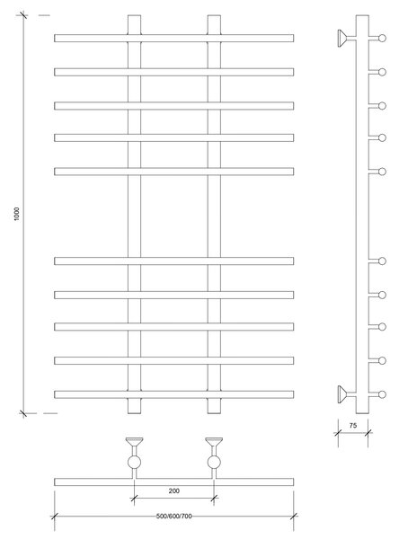 Полотенцесушитель водяной Secado Турин 4 100x20x50 черный матовый