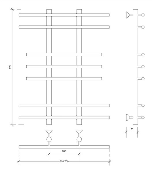 Полотенцесушитель водяной Secado Турин 2 80x20x70 черный матовый